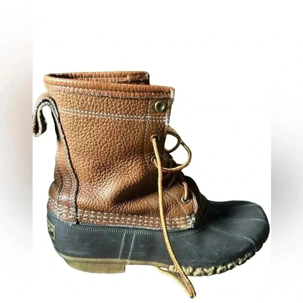 L.L. Bean Leather Bean Boots Womens 7 Brown Black Duck Boots Lace Up